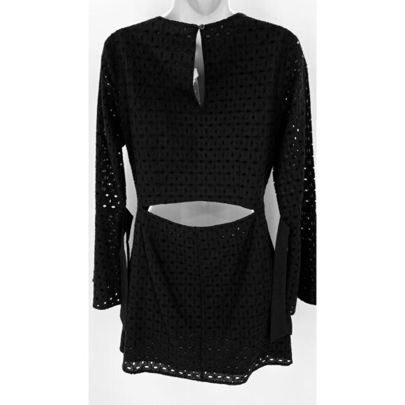 Avec Les Filles Eyelet Bell Sleeve Dress Size S Black Back Cutout NWT - Picture 11 of 16